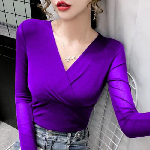 Womens Spring Autumn Style Blouses Shirt Womens Long Sleeve V-Neck Solid Color Hollow Out Korean Sexy Tops DD9059