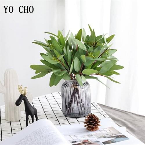 YO CHO 1pc High-end Artificial Flowers Plante Eucalyptus Leaves Home Decoration Fake Flower Nordic ins Style DIY Wedding Bouquet