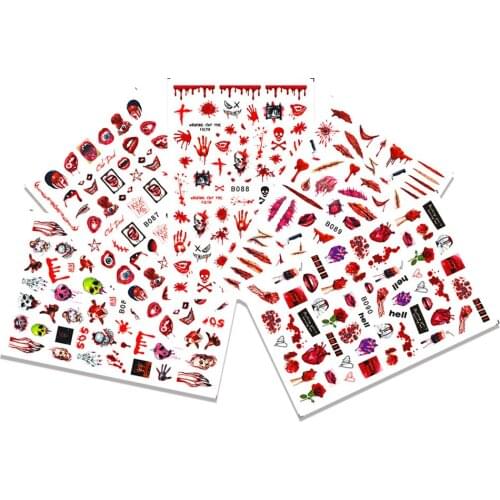10PCS Scary Horror Skull Grimace Simulation 3D Wound Nail Sticker Nail Slider Decoration Beauty Tool