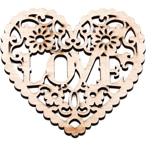 10pcs/Lot Wedding Decoration Laser Cut Wood Casamento Heart Embellishment Wooden Shape Craft Marriage Decor