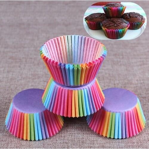 100pcs Christmas Rainbow Cupcake Paper Liners Muffin Cup Cake Baking Egg Tarts Tray Kitchen Accessories Pastry Decorating Tools