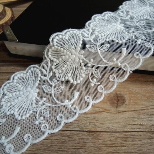 10Yrd or 5Yrd/lot) Flower Mesh Cotton Embroidered Off White High quality Tulle lace fabrics trim for Dress Clothing DIY