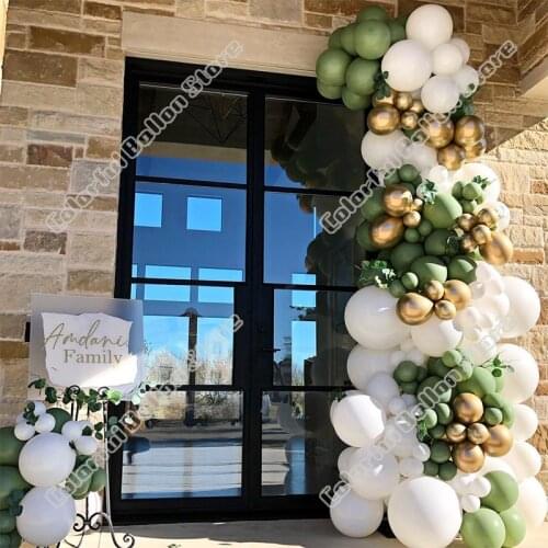 154pcs Avocado Green Wedding Birthday Anniversary Party Background Hoilday Event White Gold Balloonarch Garland Table Decoration
