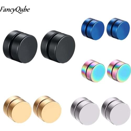 2PC Stainless Steel None Piercing Magnetic Earrings Double Sided Round Bolt Stud Earrings Men Women Punk Gothic Barbell Earrings