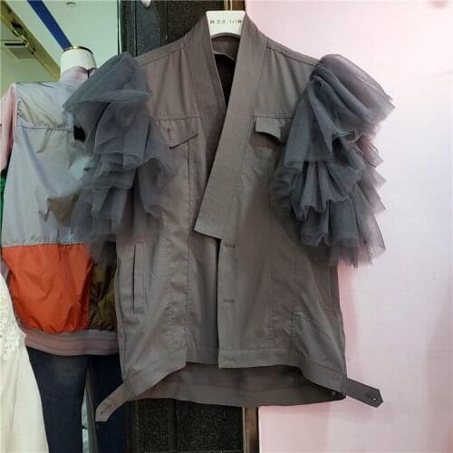 2021 Summer New Mesh Splicing Vest Jacket Women Temperament Loose Single Breasted V-neck Vests Chaleco De Mezclilla Mujer