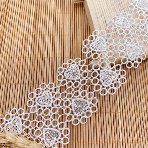 4CM Wide Heart Shape Water-Soluble Lace Trim Sequins Polyester DIY Ribbons African Dresses For Women