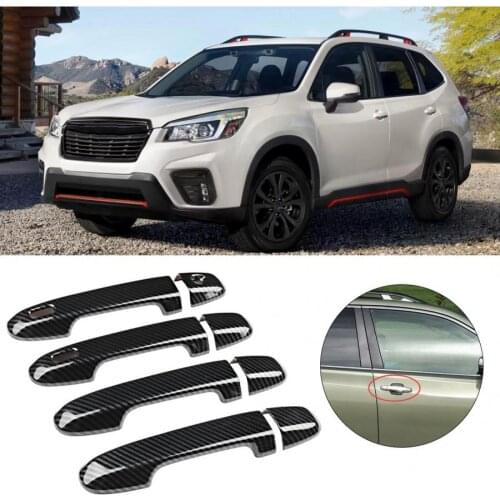 8pcs/set Carbon Fiber Grain Smart Exterior Door Handle Cover Trim Fit For Subaru Forester SK 2019 ABS Material Door Handle Cover
