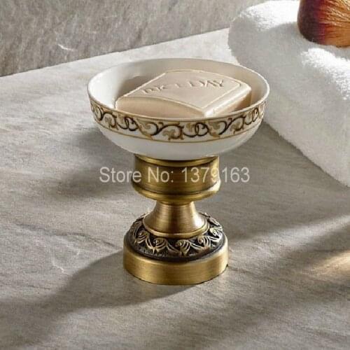 Bathroom Accessories Antique Brass Deck Mounted Bath Soap Dish or ashtray Dish Holder With Ceramic Dish Bathroom Fitting aba496