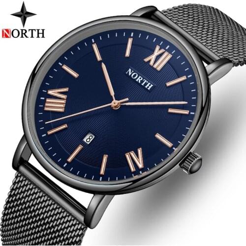NORTH Brand Fashion Sport Quartz Watch Men Luxury Untra Thin Steel Mesh Men Watches Waterproof Lumions Watches Relogio Masculino