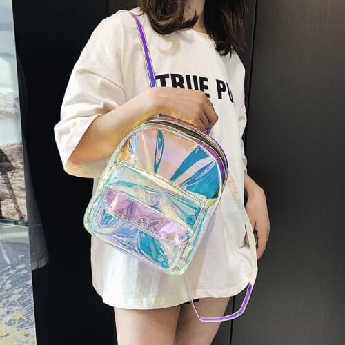 Mini Travel Bags Silver Laser Backpack Women Girls Shoulder Bag PU Leather Holographic Backpack School Bags for Teenage Girls
