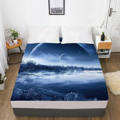 Galaxy fitted sheet bed sheet With An Elastic Band 150x200/180/200/160*200 Mattress Cover Bed cover Black Grey planet