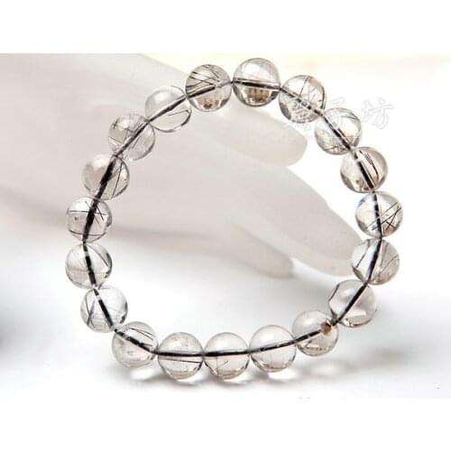 10.5mm Genuine Natural Black Hair Rutilated Quartz Crystal Round Bead Bracelet Women Femme Transparent Charm Stretch Bracelet