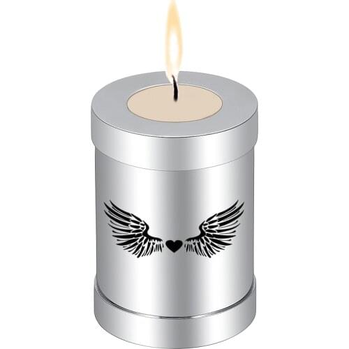 IJU045 Cylinder Angel Wings Ashes Stainless Steel Urn for Human Pet Memorial Candle Holder Cremation Jar Gift