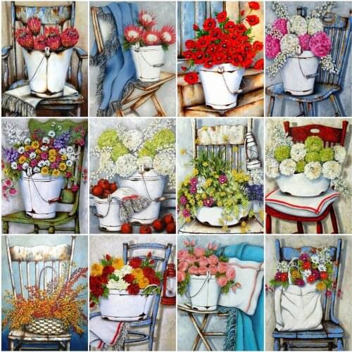 AZQSD Painting By Number Flower Drawing On Canvas Diy Frame Paint By Numbers Chair Kits Modern Wall Art Gifts