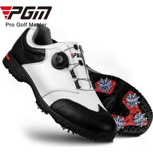 PGM Golf Sneakers Genuine Leather Breathable Waterproof Golf Shoes Men Movable Soft Spike Golf Shoes With Laces Rotating Device