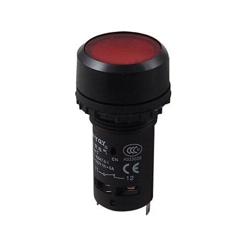 AC 220V Light Lamp Red Latching Push Button Switch Lock DPST 1 NO N/O 1 N/C NC