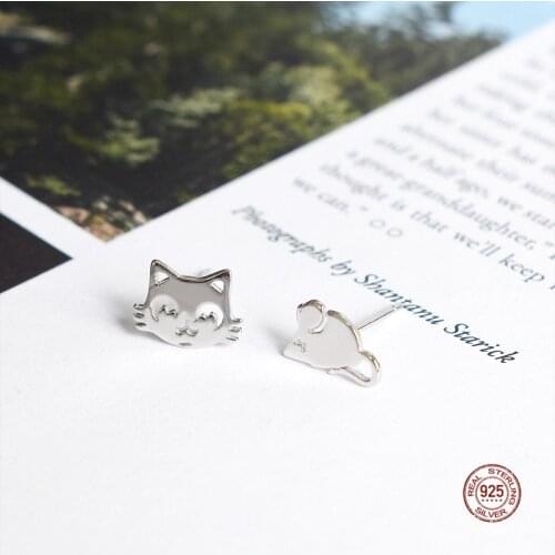 LKO 925 Sterling Silver Mini Cat And Mouse Modelling Stud Earrings Fashion Characteristic Earrings Jewelry For Women Ornaments