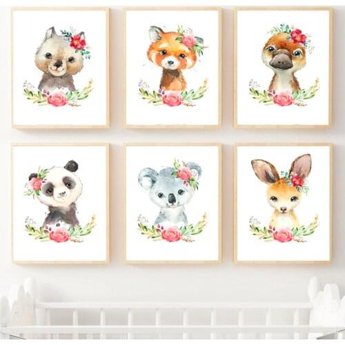 Cute Raccoon Panda Bear Koala Duck Wall Art Canvas Painting Nordic Canvas Posters And Prints Wall Pictures Baby Girl Room Decor