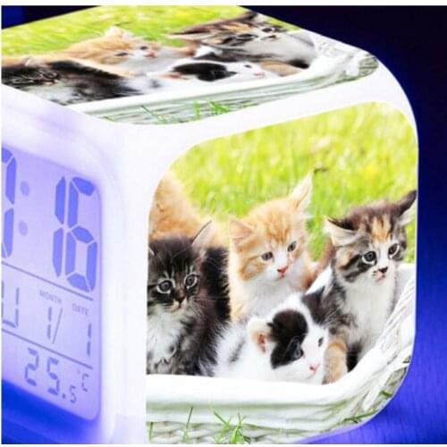7 color luminous multifunctional digital clock Cute pet cat LED alarm clock large screen luminous electronic watch for children