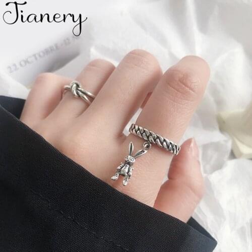 Fashion Retro Rabbit Tassel Thai Silver Color Ring Cute Animal Ring For Women Jewelry Gifts