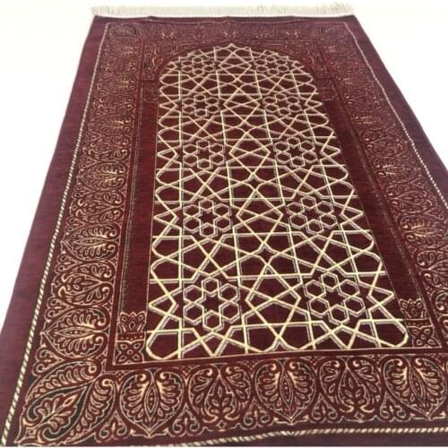 The seljuk Pattern Chenille Prayer Rug Burgundy Islamic Prayer Rug Hajj Umrah Mawlid Friday Prayer Prayer Rug High Quality Muslim Gifts