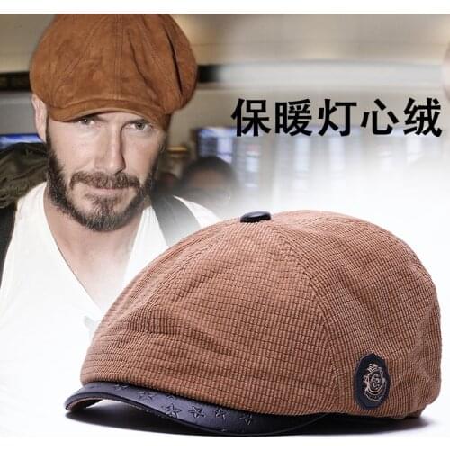 Man Winter Corduroy Newsboy Caps Male Thick Warm Fleece Lining Peaked Cap Dad Outdoors Casual Octagonal Cap 55.5-60cm