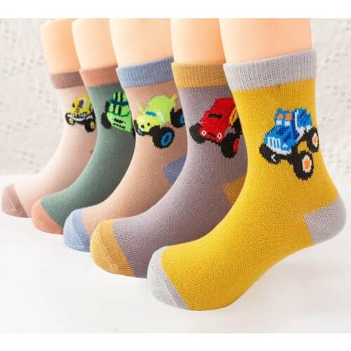 5 Pairs/set New Autumn Winter Children Socks Cartoon Car Blaze Baby Boys Girls In Tube Socks Combed Cotton Student Sports Socks