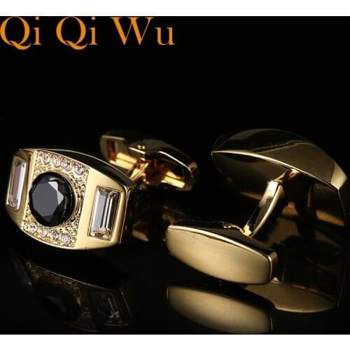 New Fashion Luxury Cuffs Mens French Buttons Business Wedding Black Crystal Cufflinks High Quality Suit Shirt Cuff links Qi Qi