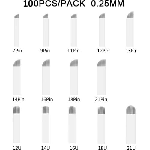 Newest Permanent Makeup Pen 100pcs Nano Blades7pin/9pin/11pin/12pin/14pin Eyeborw Microblading Needles Aghi Microblading Shading