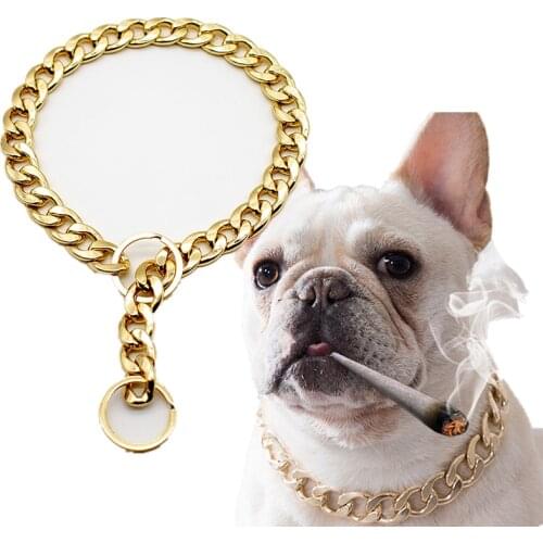 Dog Chain Collar Stainless Steel Personalized Dog Collar Luxury Designer French Bulldog American Bully Pitbull Pet Training Gold