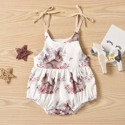 0-24M Easter Days Newborn Baby Girls Boys Romper One Piece Rabbit Print Sleeveless Belt Jumpsuits