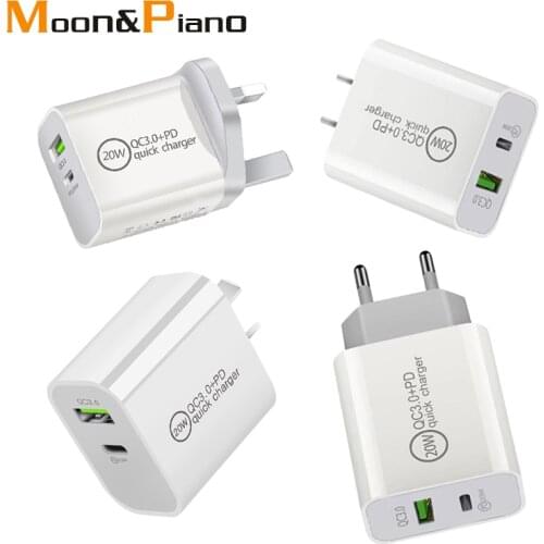 PD20W 18W EU UK US AU Charger USB Type-c Dual Ports Adapter Plug QC3.0 Fast Charging Travel Wall Mobile Phone Chargers