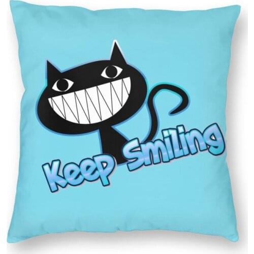 Personalized Funny Black Cat Keep Smiling Square Throw Pillow Case Home Decorative Print Animal Cartoon Cushion Cover for Sofa