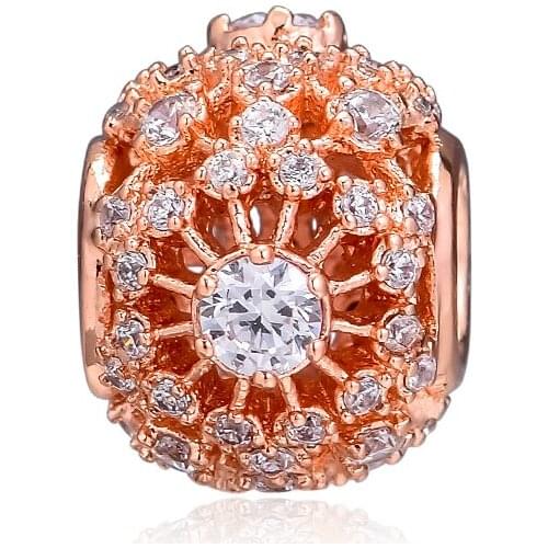 Fit for Pandora Charms Bracelets Rose Openwork Decorative Beads 100% 925 Sterling Silver Jewelry Free Shipping