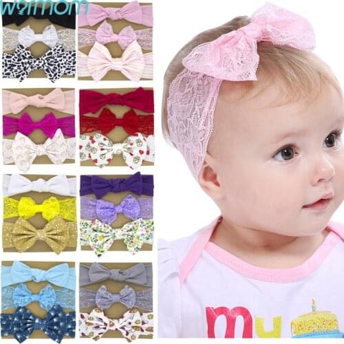 Warmom Baby Bowknot Hairband Three-piece Set European and American Baby Lace Bunny Ears Baby HairBands Hair Accessories