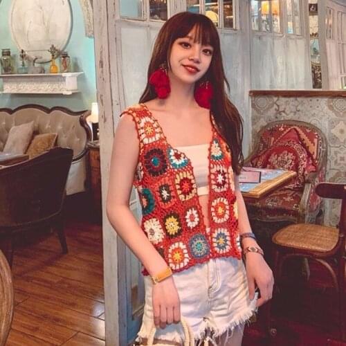 Retro vest spring/summer 2021 new fashion womens clothing outer jacket hollow cardigan small jacket national wind vest