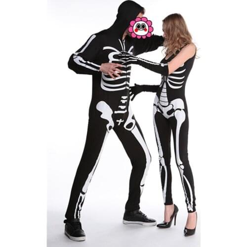 Sexy Women Halloween Skeleton Printed Horror Zombie Zentai Clothes Skull Ghost Costume Set Carnival Jumpsuits