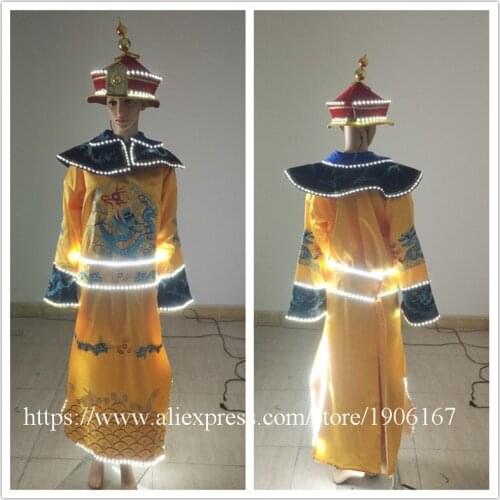 Led luminous Emperor Clothes Chinese Traditional Ancient Dress Show Dragon Party Cosplay Costume