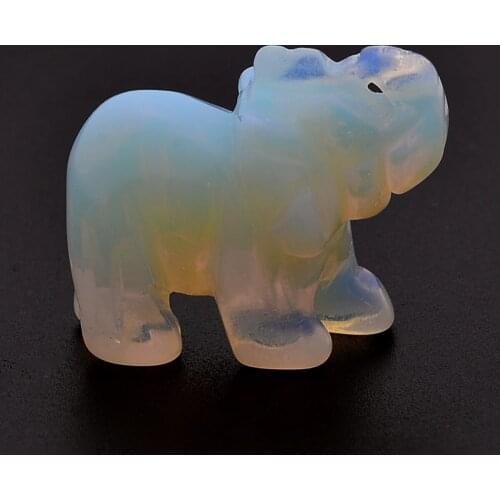 1pcs Mayitr Gem Stone Decoration Crafts Hand Carved Elephant Opal Home Decor Lucky Ornament Craft 1.5 Inch