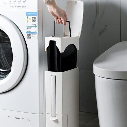 Narrow Trash Can Toilet Brush Set Bathroom Plastic Waste Bin Dustbin Kitchen Garbage Bucket Trash Bin Household Cleaning Tools