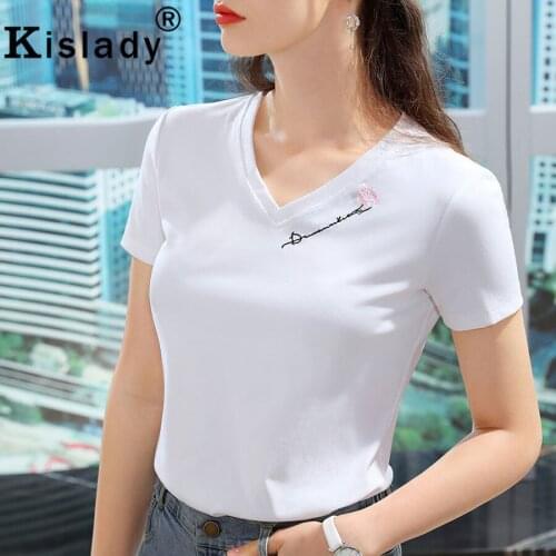 Kislady Summer V-Neck Gothic Women Shirt Sexy OL Tops Harajuku Floral Embroidery Shirt Korean Plus Size Patchwork Solid Shirts