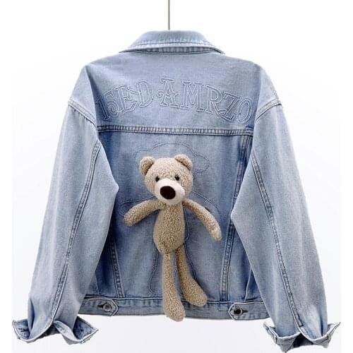 Bear Denim Jacket Womens Short Loose 2021 Spring New Embroidery Full-Sleeved Korean Jacket Denim Cardigan Trend s903