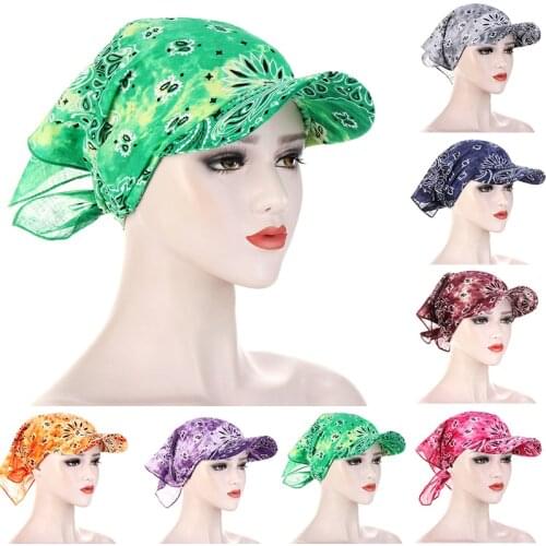 Women Men Unisex Cotton Hat Fashion Square Scarf Cap Soft Headscarf Baseball Cap Outdoor Printed Bandana With Brim Hats Gift