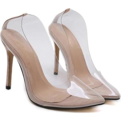 Women sandals PVC Slip On 11cm Thin Heels High heels Pointed Toe Shallow zapatos de mujer women shoes size 35-42 Silver