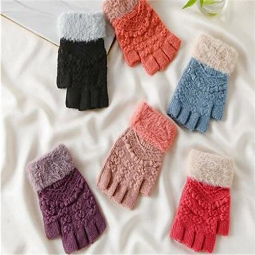 Winter adult ms chaddar pure color hair mouth half refers to warm office students write half fingerless gloves ST-088