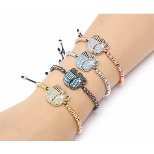 Gold silver micro pave cz Cubic Zirconia rope adjusted Copper Beads Bracelet gdh4f Elephant Charm Braided Bangles