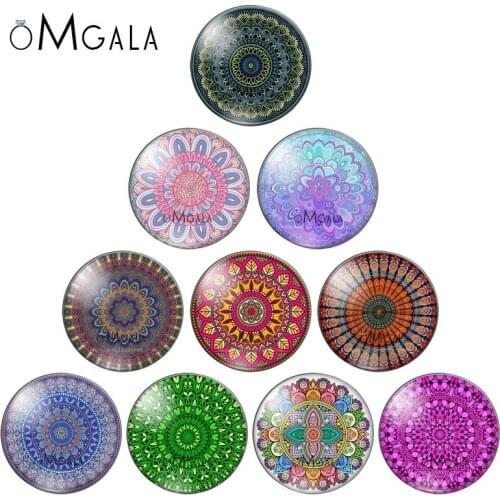 10Pcs Round 10mm/12mm/14mm/18mm/20mm/25mm/30mm Cabochon Mix Image Flower Mandala Glass Demo Cabochon Stone for Jewelry Makings