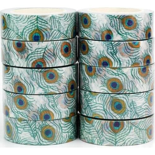 10pcs/lot Decorative peacock feather Washi Tapes Paper DIY Scrapbooking Sticker Japanese Masking tape Wholesale Stationery