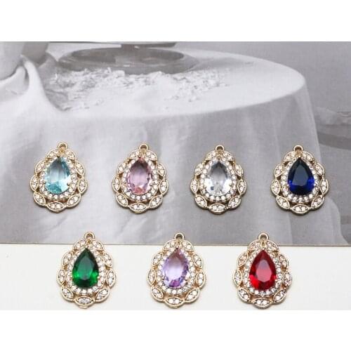 2pcs Simple luxury inlaid zircon Earrings Wedding Jewelry drop-shaped palace style pendant diy necklace accessories materials