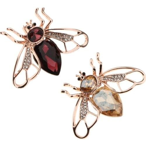 2Pcs Women Crystal Rhinestone Insect Bee Brooches Retro Honeybee Design Brooch Pin, Yellow+Purple,3.4 x 4.0cm